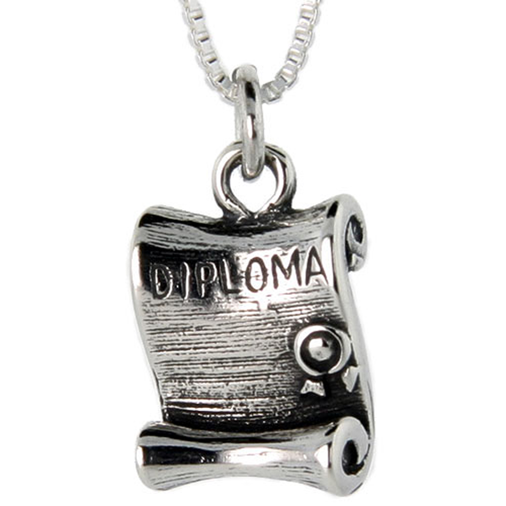 Sterling Silver Diploma Pendant Antiqued finish