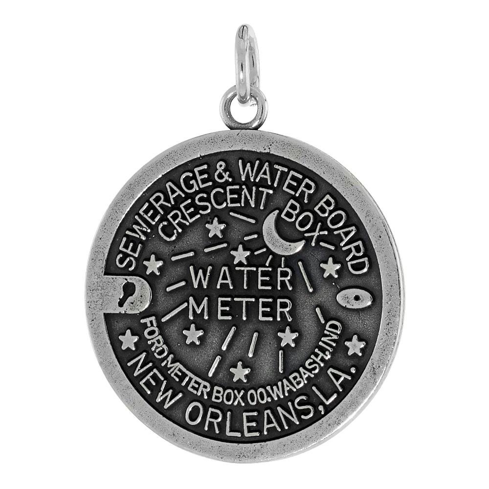 Sterling Silver New Orleans Water Meter Manhole Cover Necklace Antiqued finish 1 inch tall