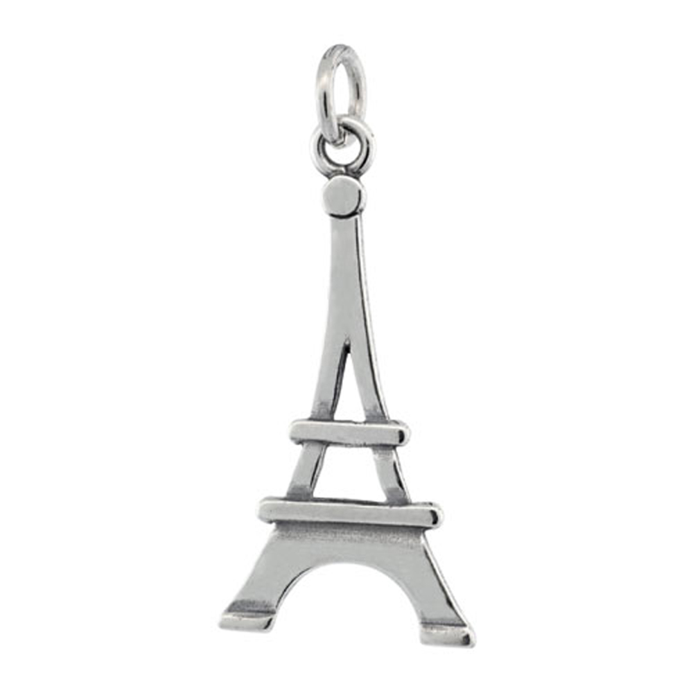 Sterling Silver Eiffel Tower Pendant Antiqued finish 1 1/8 inch tall