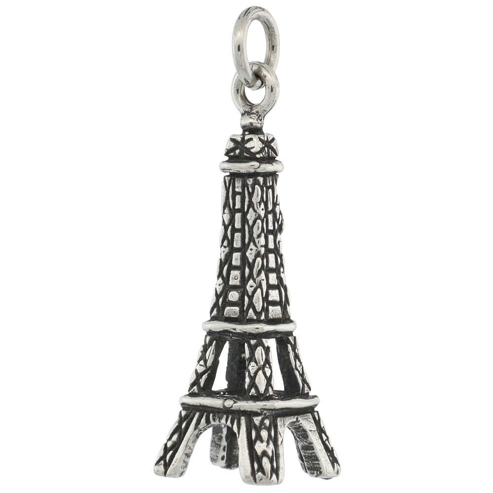 Sterling Silver Eiffel Tower Pendant 3-D antiqued finish 1 1/8 inch tall