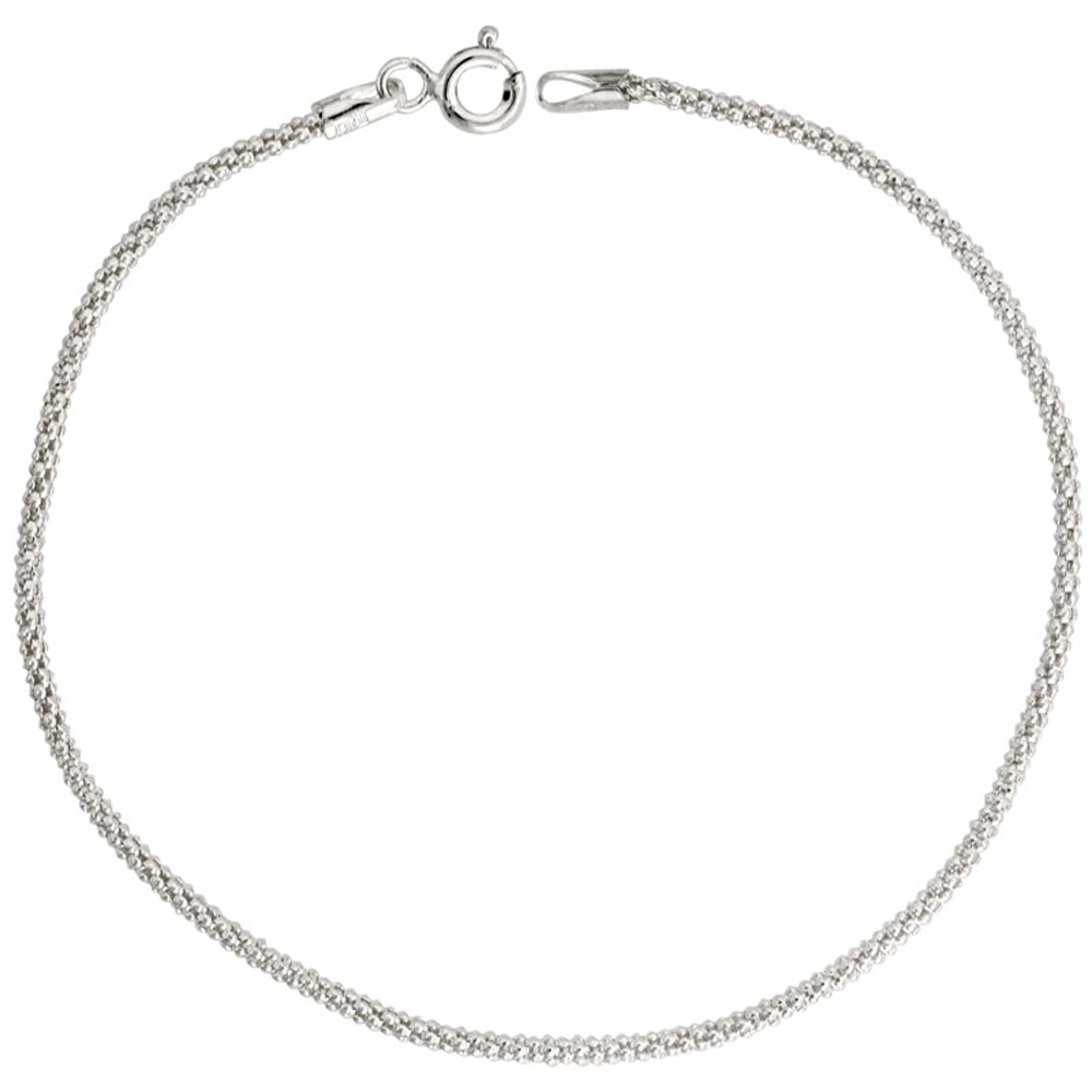 Sterling Silver Popcorn Chain 1.6mm Light Weight Nickel Free Italy, sizes 16 - 20 inch