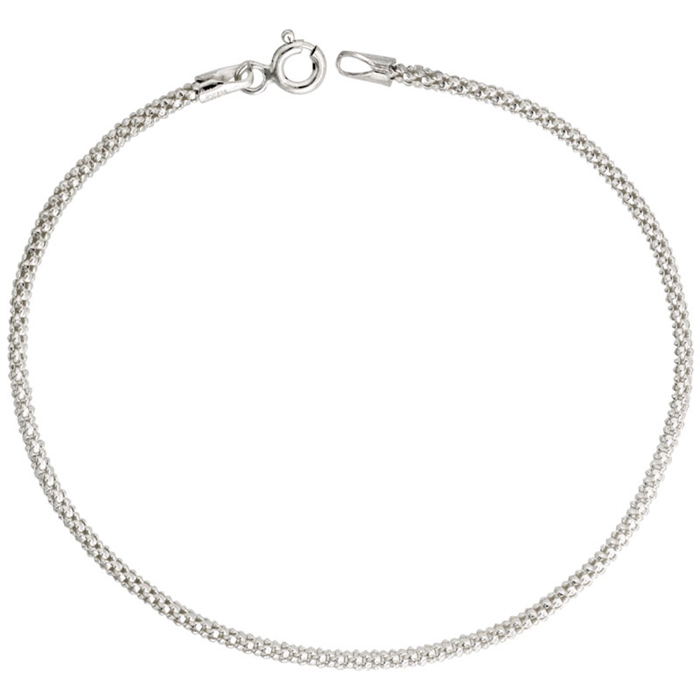 Sterling Silver Popcorn Chain 1.8mm Light Weight Nickel Free Italy, sizes 16 - 20 inch