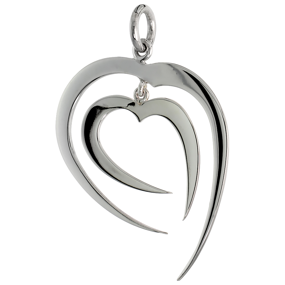 High Polished Fancy Heart Pendant in Sterling Silver, 1 1/4&quot; (32 mm) tall
