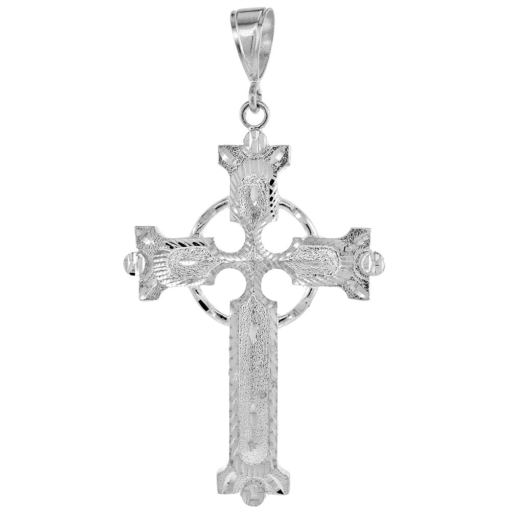 Sterling Silver Celtic Cross Pendant, 3 1/2 inch tall