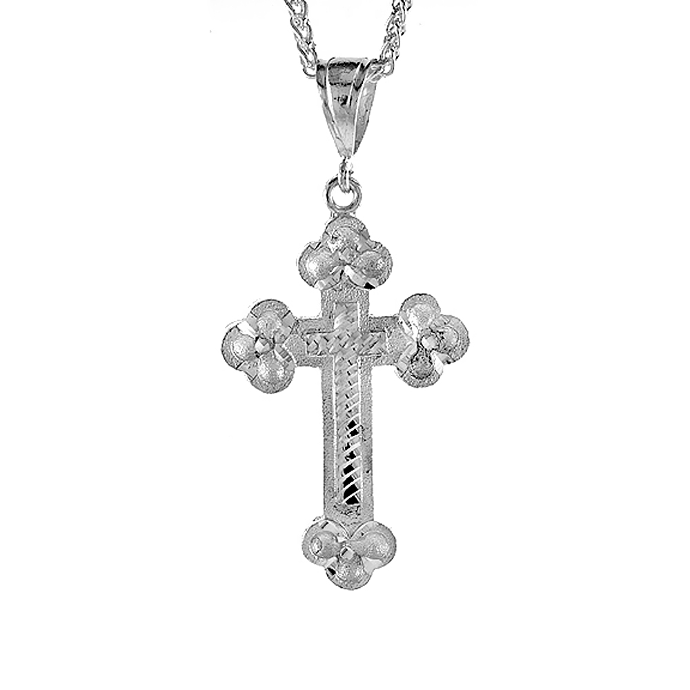 Sterling Silver Budded Cross Pendant, 2 5/16 inch tall