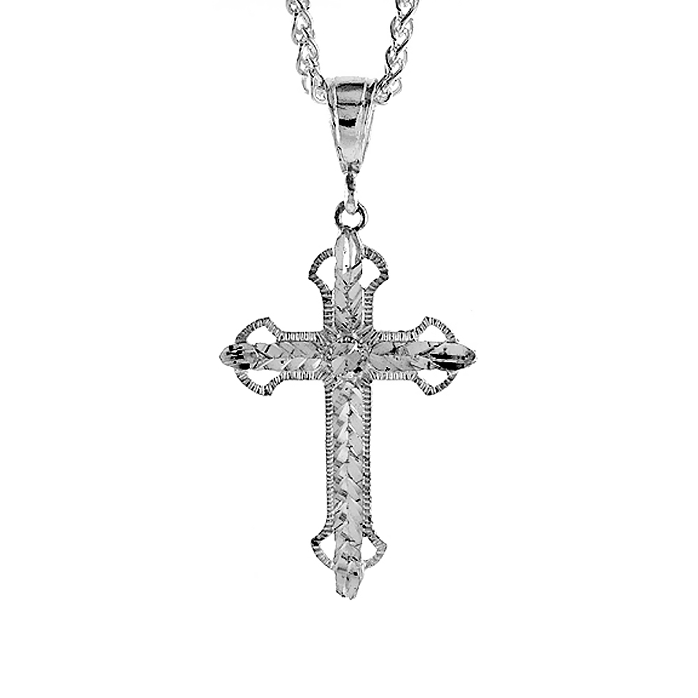 1 7/8 inch Large Sterling Silver Cross Pendant for Men Diamond Cut finish