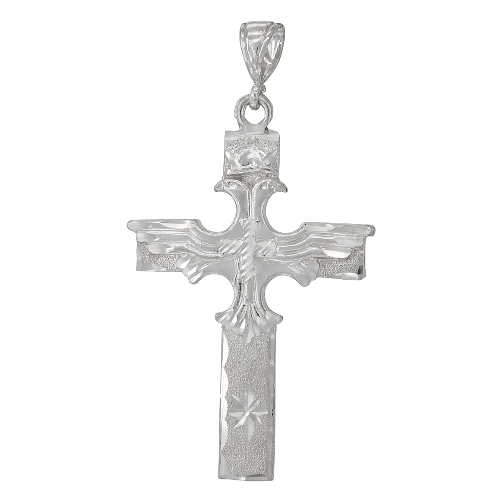 Sterling Silver Double Headed Eagle Cross, 2 1/2 inch tall