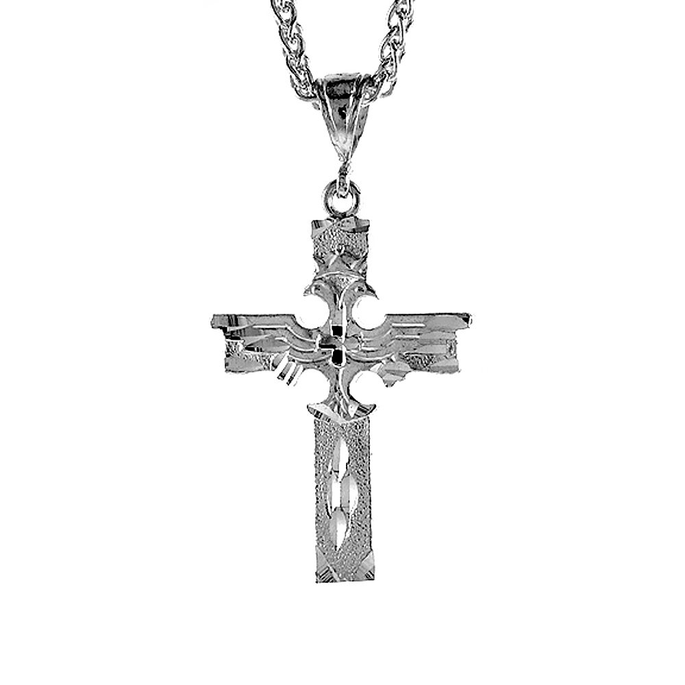 Sterling Silver Double Headed Eagle Cross Pendant, 1 3/4 inch tall