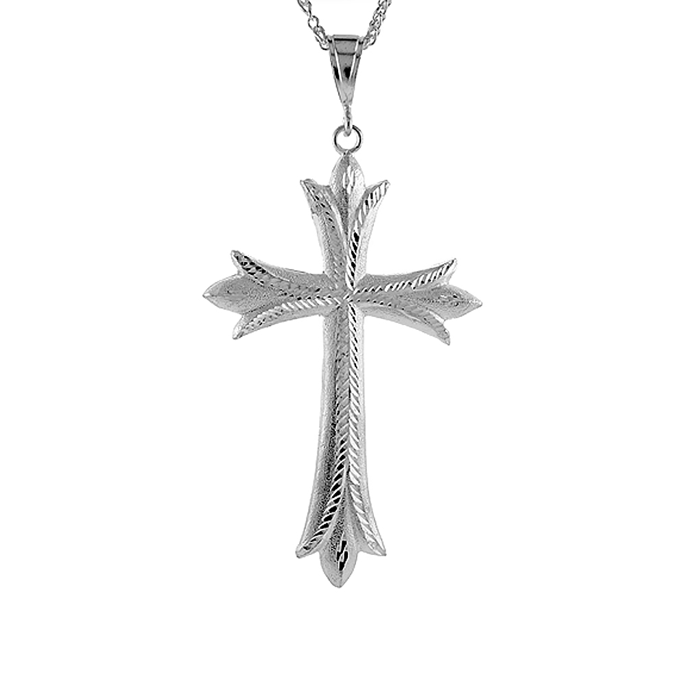 Sterling Silver Fleury Cross Pendant, 4 5/16 inch tall