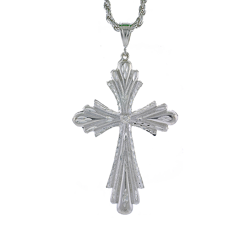 Sterling Silver Cross Pendant, 3 7/8 inch tall