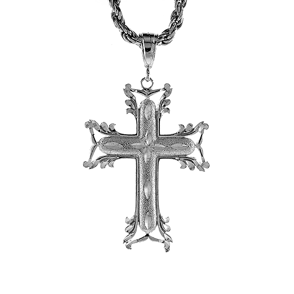 Sterling Silver Cross Pendant, 2 3/8 inch tall