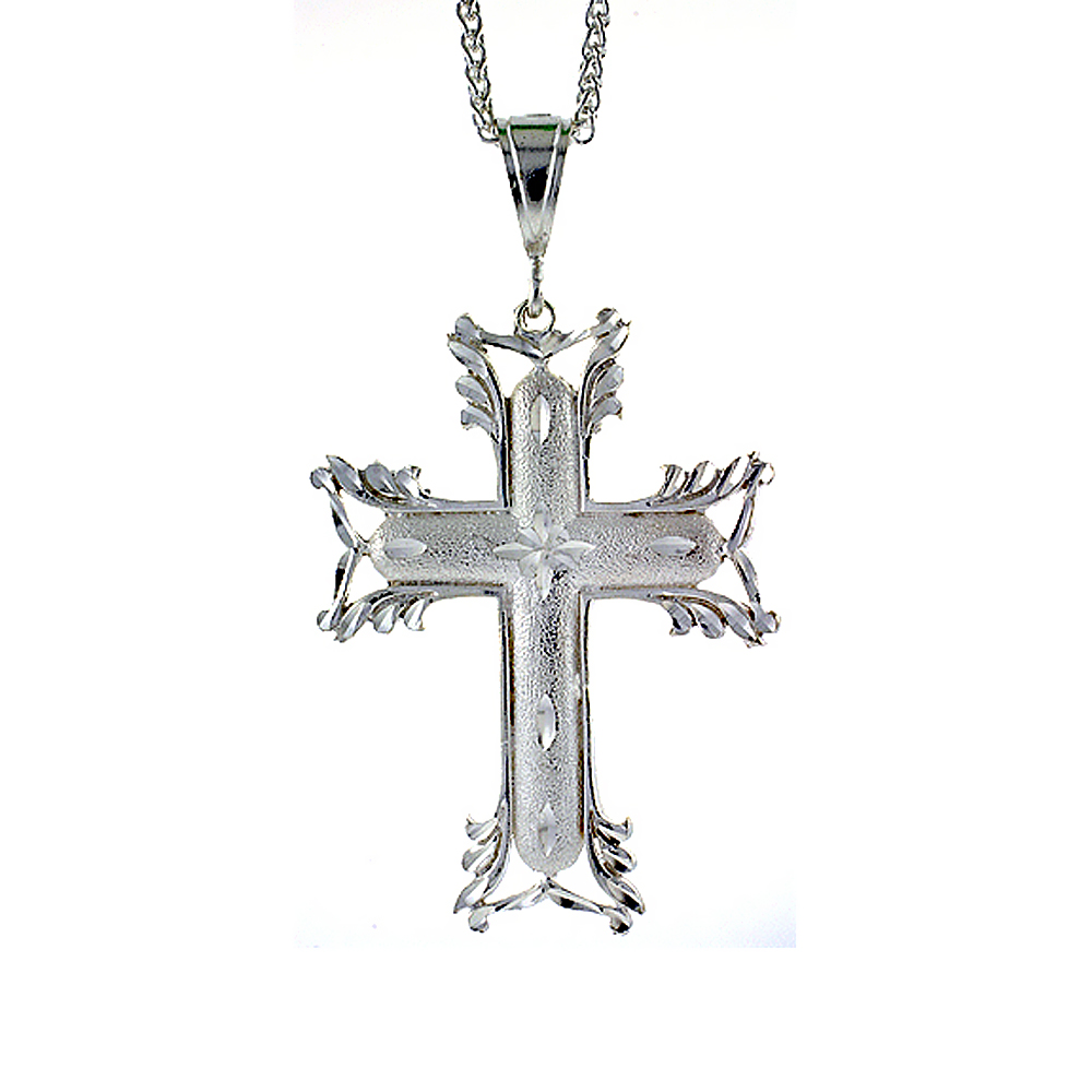 Sterling Silver Cross Pendant, 3 1/16 inch tall