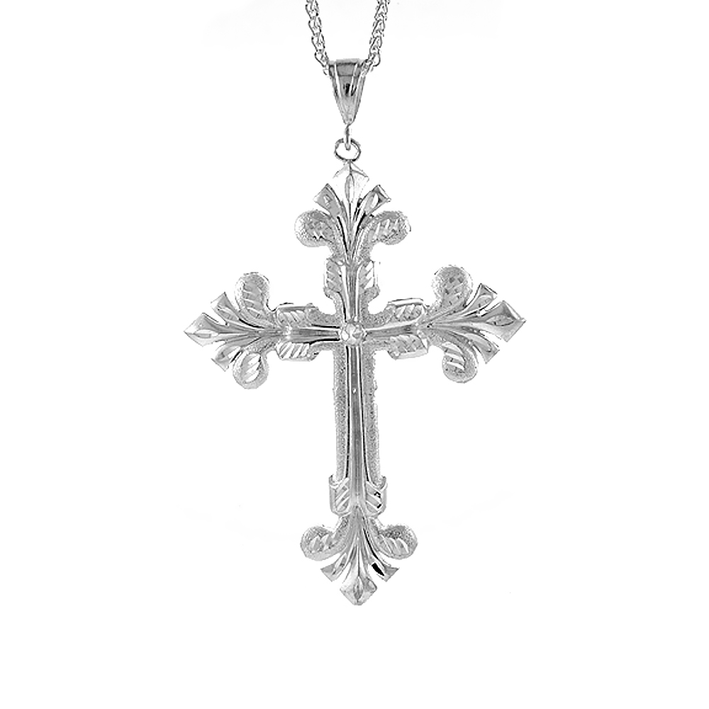 Sterling Silver Cross Pendant, 4 1/8 inch tall