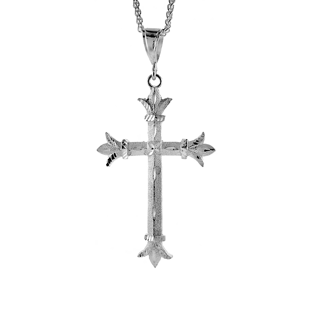 Sterling Silver Fleury Cross Pendant, 3 1/2 inch tall