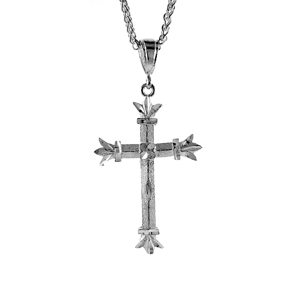 Sterling Silver Fleury Cross Pendant, 2 5/16 inch tall
