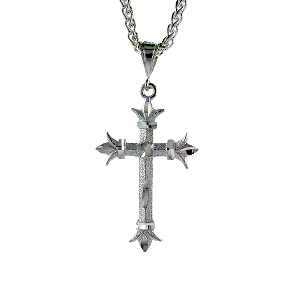 Sterling Silver Fleury Cross Pendant, 1 3/4 inch tall