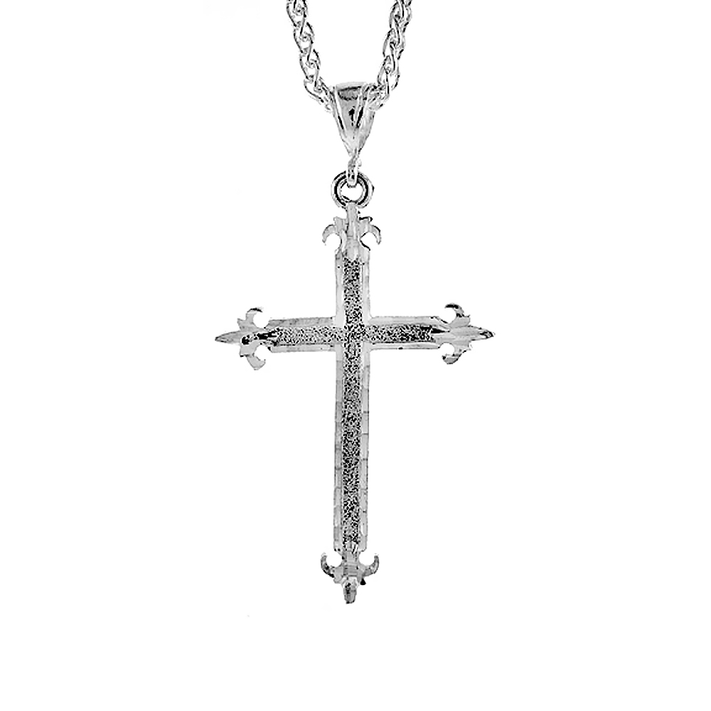 Sterling Silver Fleur-de-lis Cross Pendant, 2 5/16 inch tall