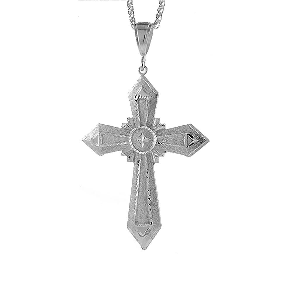 Sterling Silver Cross Pendant, 3 3/4 inch tall