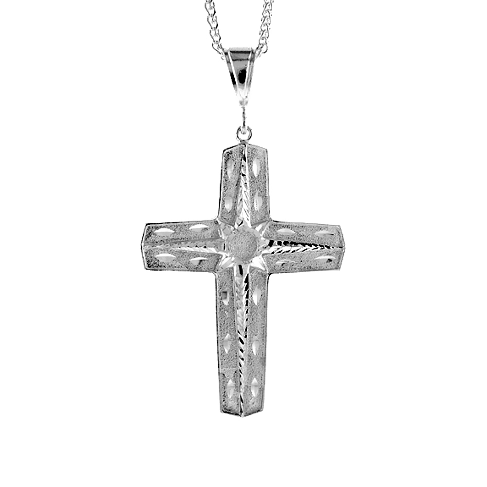 Sterling Silver Cross Pendant, 3 1/8 inch tall