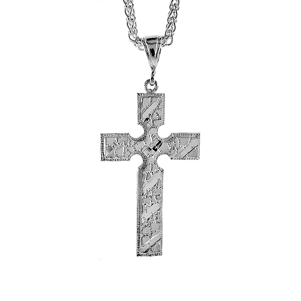 2 inch Large Sterling Silver Cross Pendant for Men Diamond Cut finish