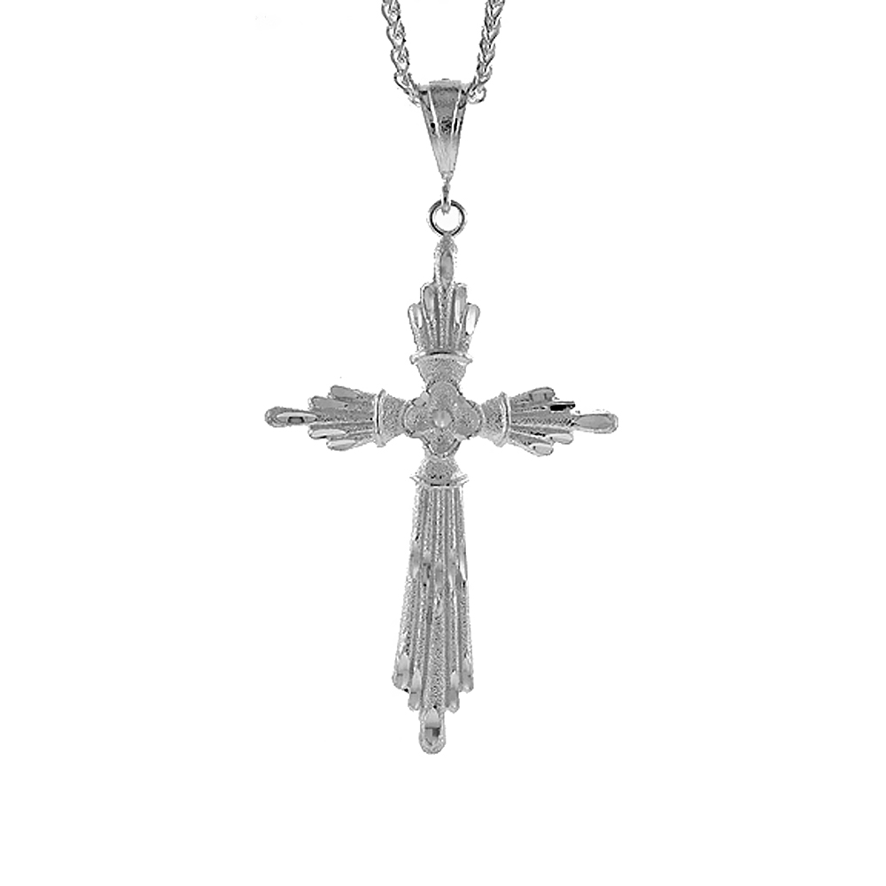 Sterling Silver Cross Pendant, 3 3/8 inch tall