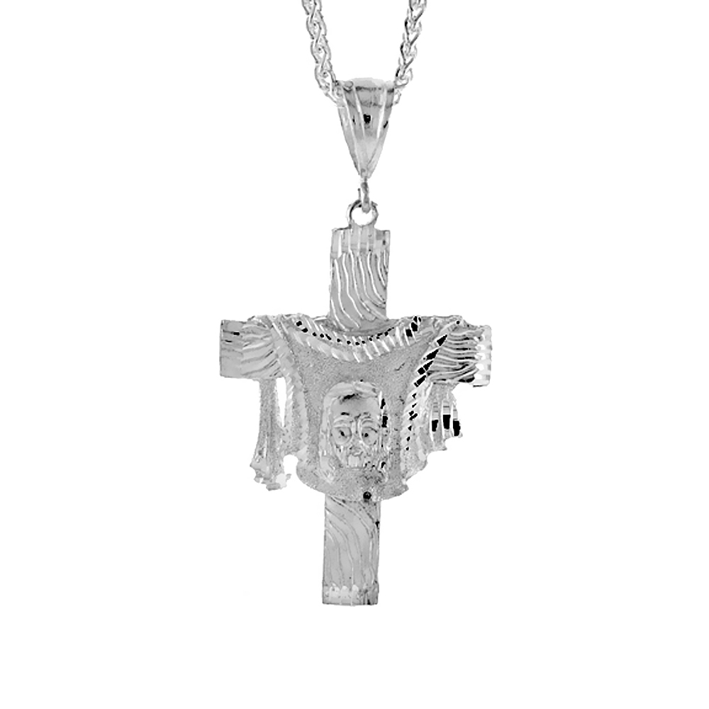 Sterling Silver Shrouded Cross pendant, 2 3/8 inch tall