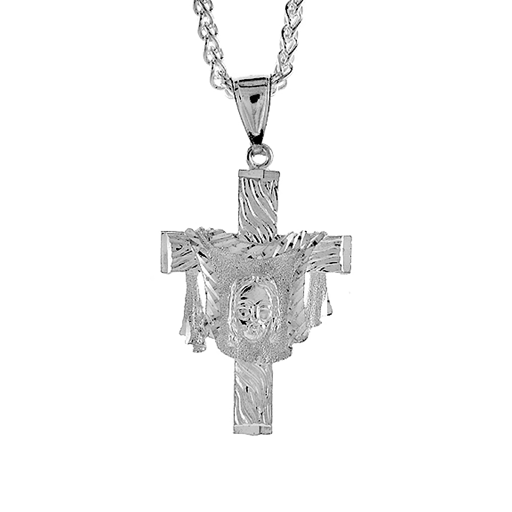 Sterling Silver Shrouded Cross pendant, 1 3/4 inch tall