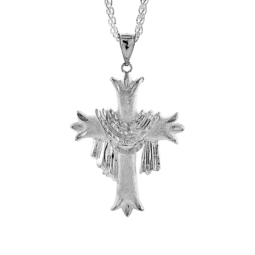 Sterling Silver Shrouded Cross pendant, 2 3/16 inch tall