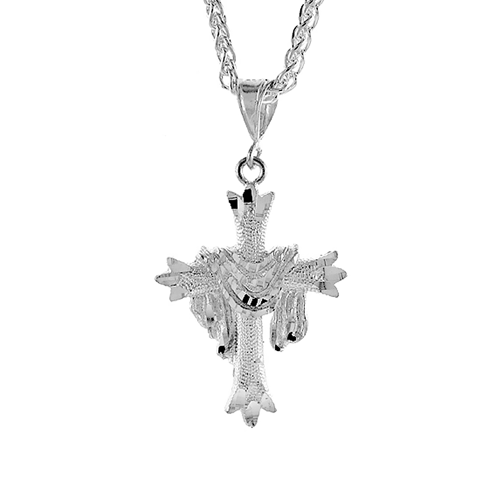 Sterling Silver Shrouded Cross pendant, 1 5/8 inch tall