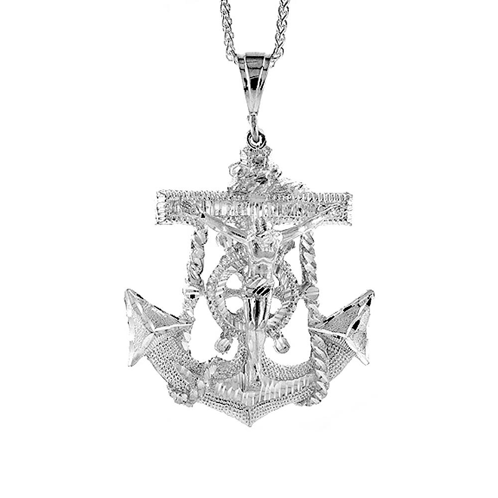 Sterling Silver Anchor with Crucifix Pendant, 3 3/16 inch tall