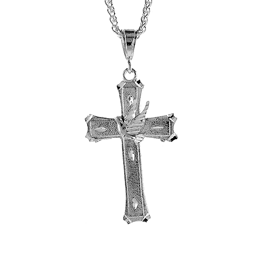Sterling Silver Cross with Dove Pendant, 2 5/16 inch tall