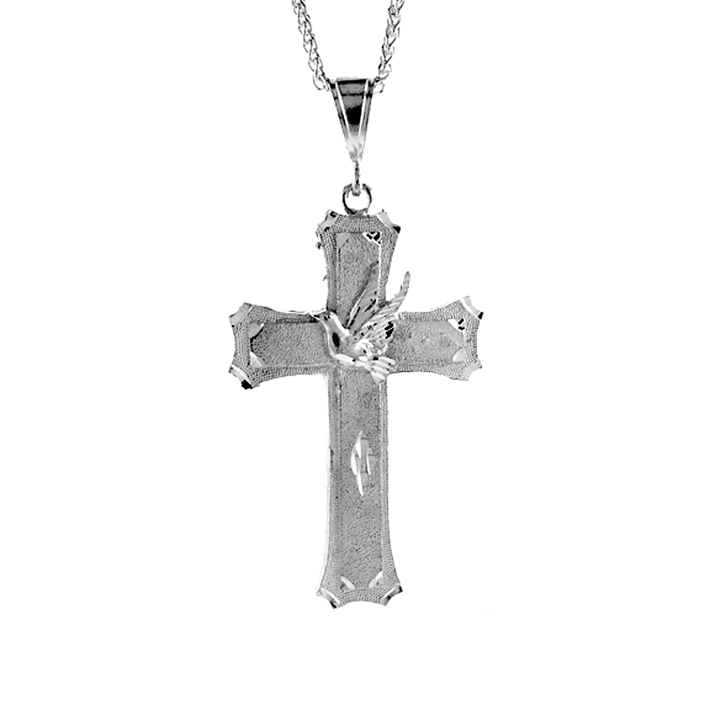 Sterling Silver Cross with Dove Pendant, 3 3/16 inch tall