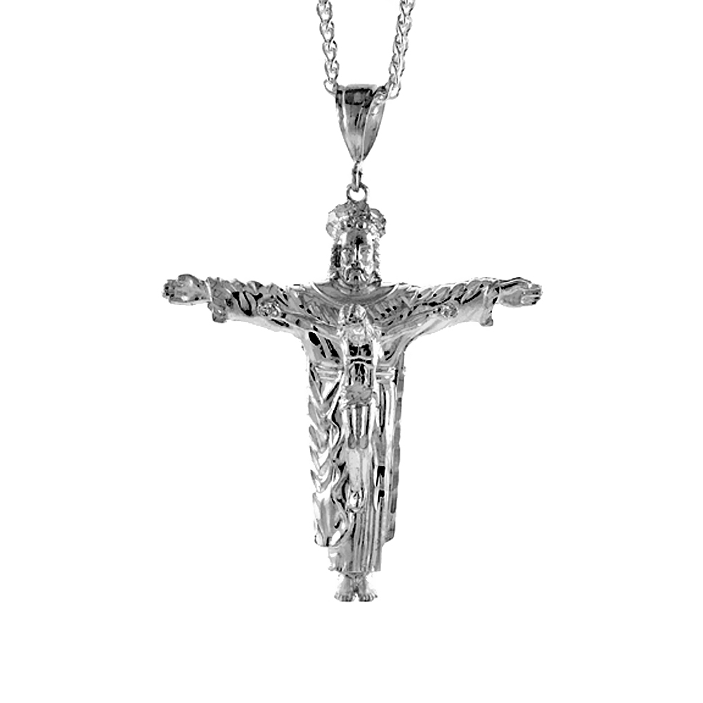 Sterling Silver Crucifix Pendant, 3 1/16 inch tall