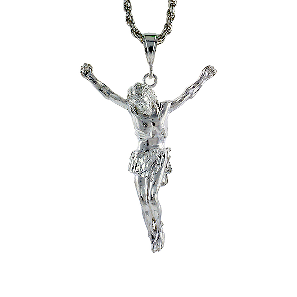 3 5/8 inch Large Sterling Silver Christ Pendant for Men Diamond Cut finish