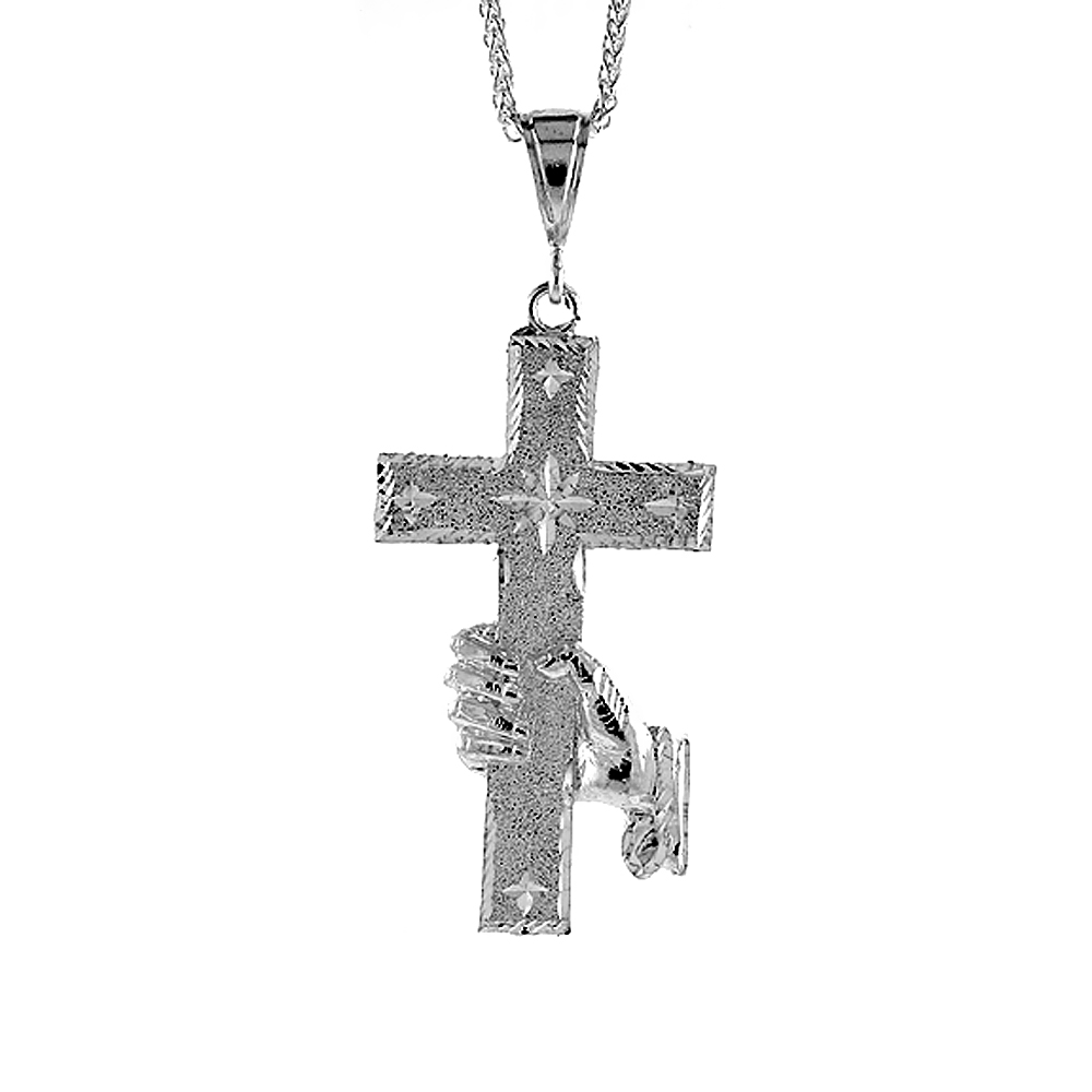 Sterling Silver Cross Pendant, 3 inch tall