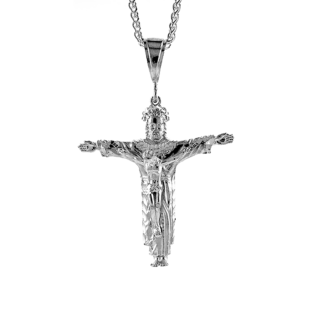 Sterling Silver Crucifix Pendant, 2 1/2 inch tall