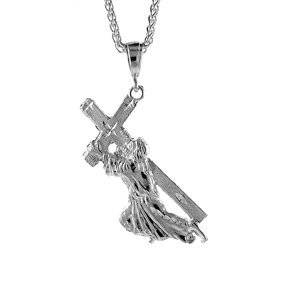 Sterling Silver Christ Carrying the Cross Pendant, 2 5/8 inch tall