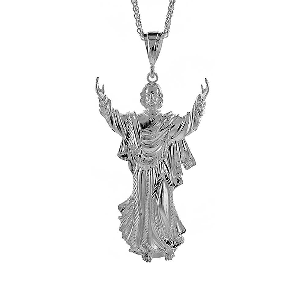 Sterling Silver Christ Pendant, 3 1/2 inch tall