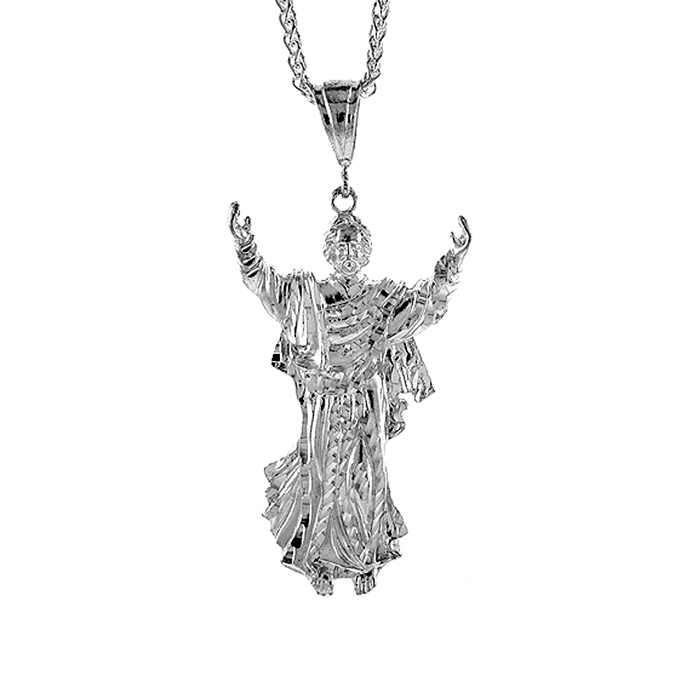 Sterling Silver Christ Pendant, 2 3/4 inch tall