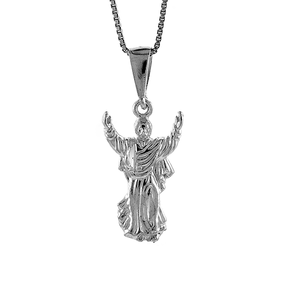7/8 inch Large Sterling Silver Small Christ Pendant for Men Diamond Cut finish