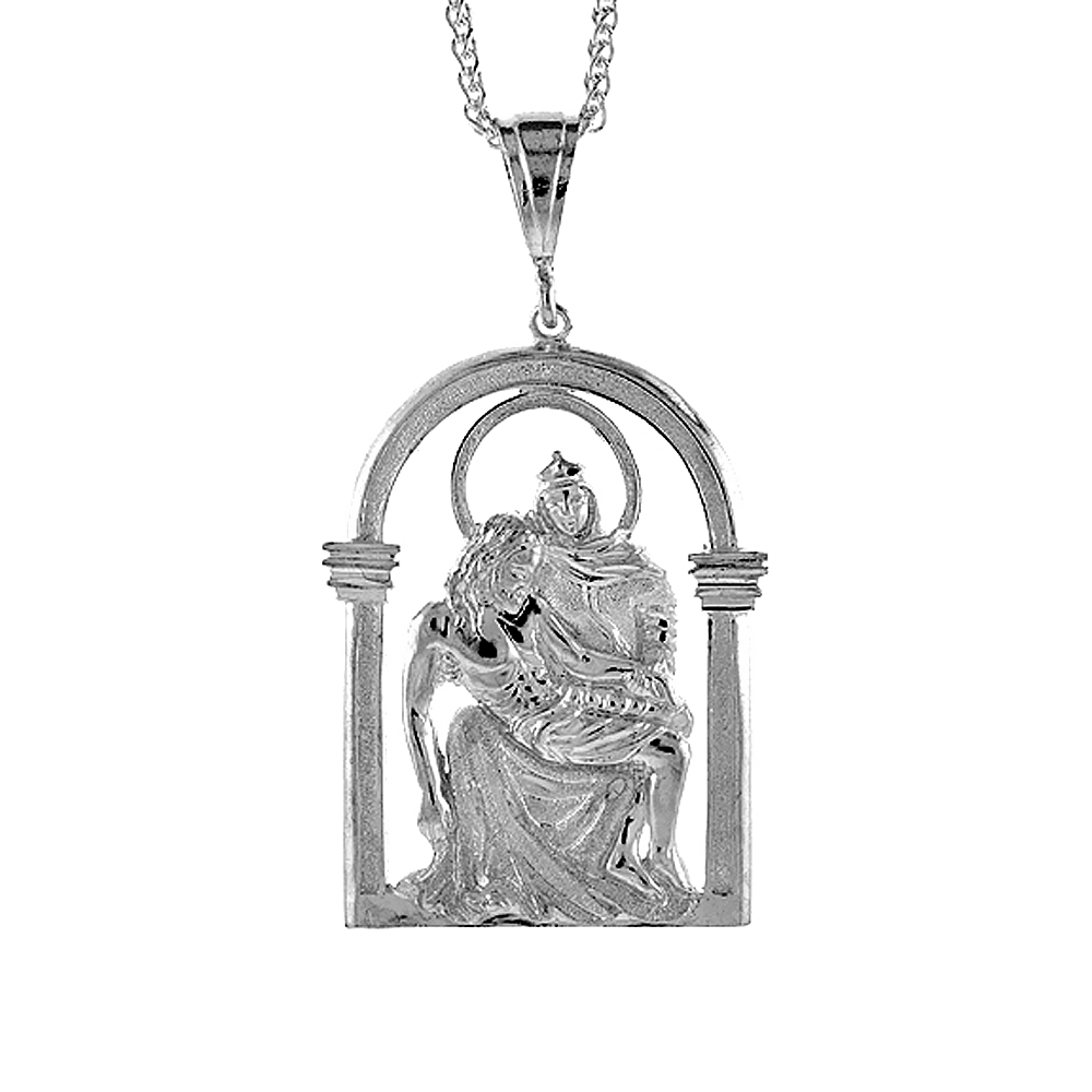 Sterling Silver Mary and Christ Pendant, 2 5/8 inch tall