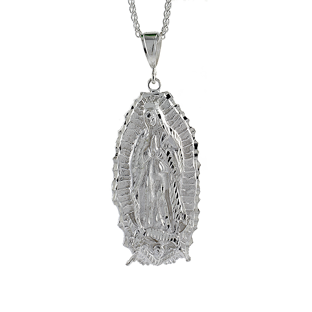 Sterling Silver Guadalupe Pendant, 3 5/16 inch tall