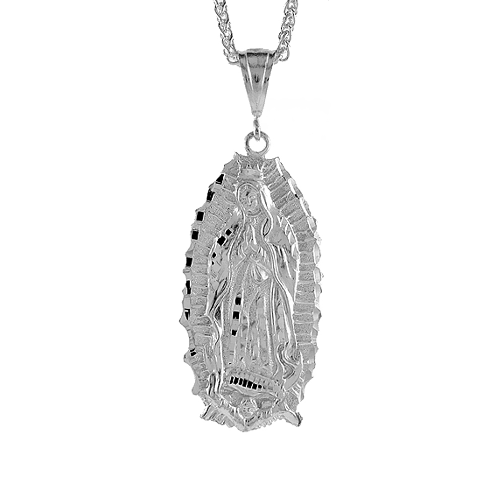 Sterling Silver Guadalupe Pendant, 2 1/2 inch tall