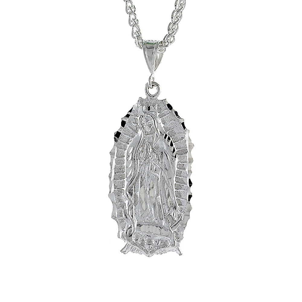 Sterling Silver Guadalupe Pendant, 2 inch tall
