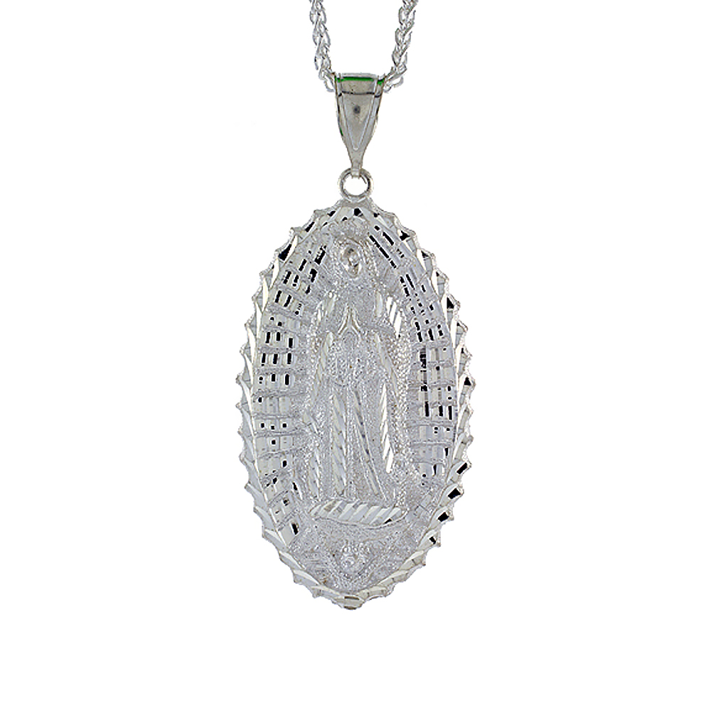 Sterling Silver Guadalupe Pendant, 3 inch tall