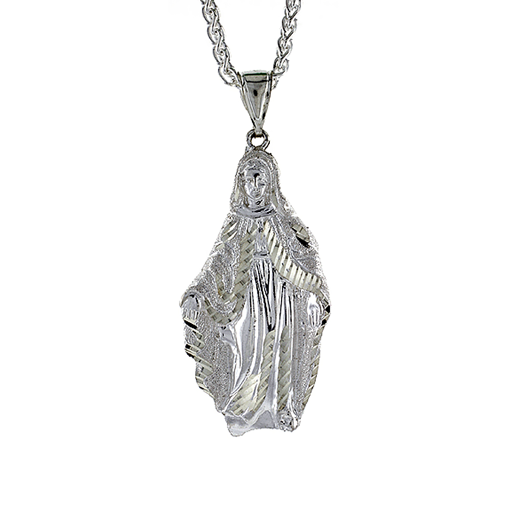Sterling Silver Mother Mary Pendant, 2 3/16 inch tall