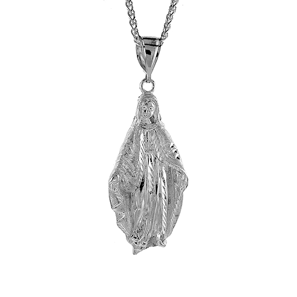 Sterling Silver Mother Mary Pendant, 2 3/4 inch tall