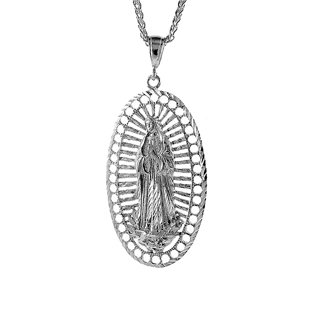 Sterling Silver Guadalupe Pendant, 2 3/4 inch tall