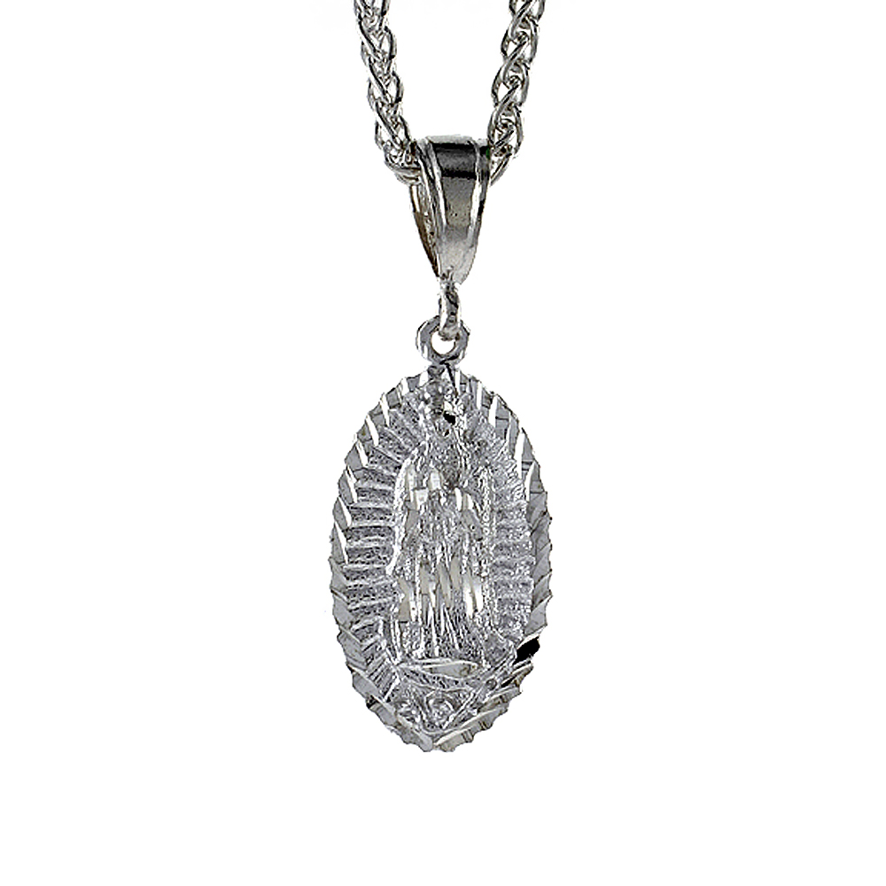 Sterling Silver Guadalupe Pendant, 1 3/8 inch tall