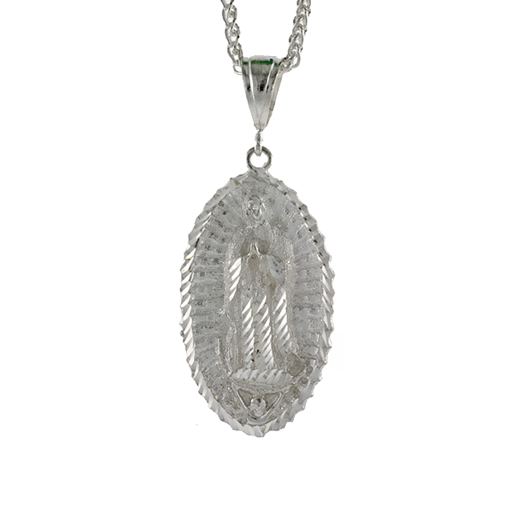 Sterling Silver Guadalupe Pendant, 2 3/16 inch tall